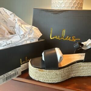 Lulu's Black Espadrille Wedge Sandals Size 6.5